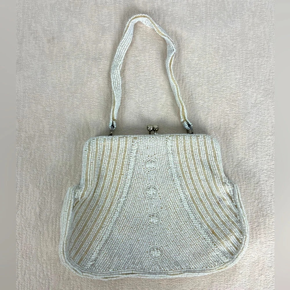 Vintage Richere White Handmade‎ Beaded Clutch Purse
